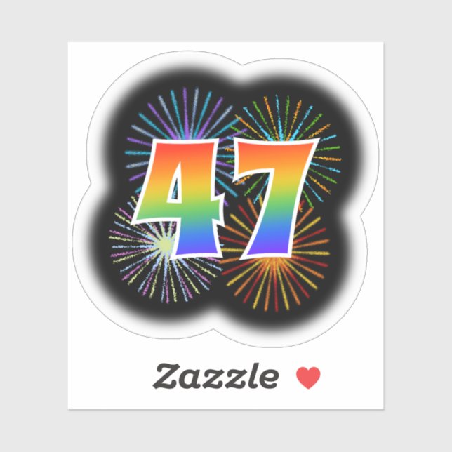 Sticker Fun Fireworks + Rainbow Motif "47" N° d'événement (Feuille)