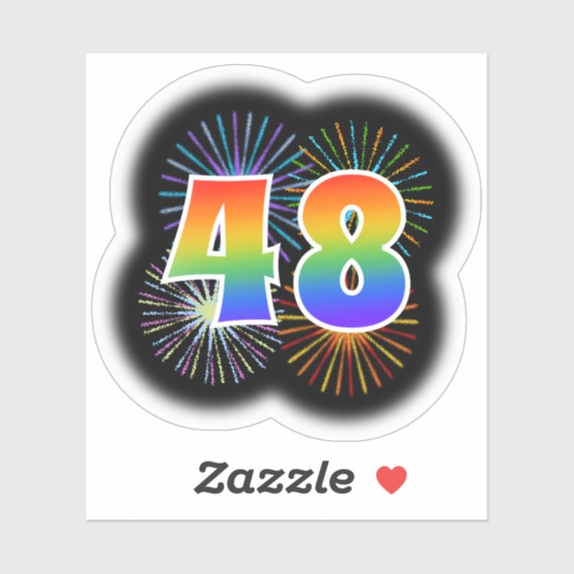Sticker Fun Fireworks + Rainbow Motif "48" N° d'événement (Feuille)