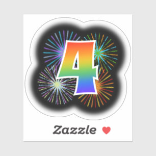 Sticker Fun Fireworks + Rainbow Motif "4" N° d'événement
