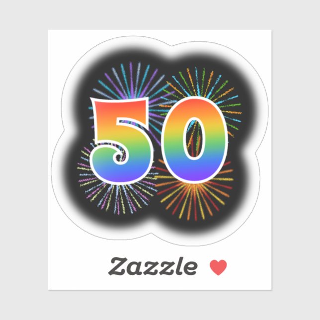 Sticker Fun Fireworks + Rainbow Motif "50" N° d'événement (Feuille)