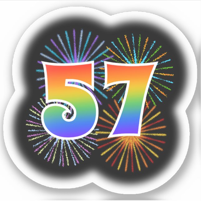 Sticker Fun Fireworks + Rainbow Motif "57" N° d'événement (Devant)