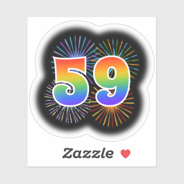 Sticker Fun Fireworks + Rainbow Motif "59" N° d'événement (Feuille)