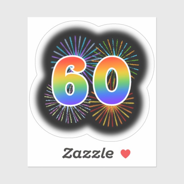 Sticker Fun Fireworks + Rainbow Motif "60" N° d'événement (Feuille)