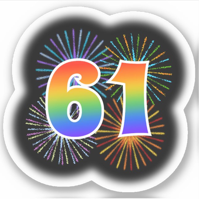 Sticker Fun Fireworks + Rainbow Motif "61" N° d'événement (Devant)