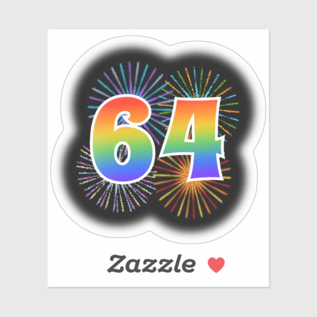 Sticker Fun Fireworks + Rainbow Motif "64" N° d'événement (Feuille)