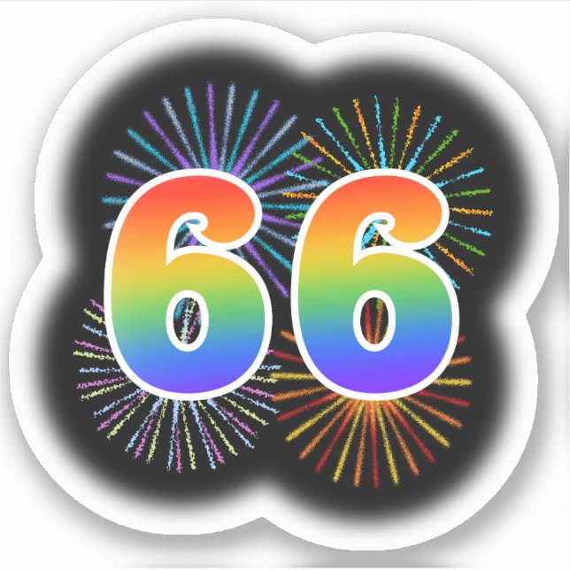 Sticker Fun Fireworks + Rainbow Motif "66" N° d'événement (Devant)