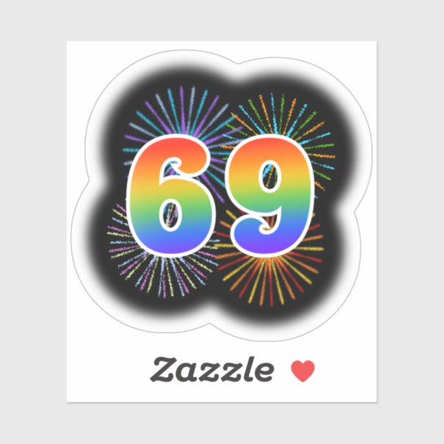 Sticker Fun Fireworks + Rainbow Motif "69" N° d'événement (Feuille)