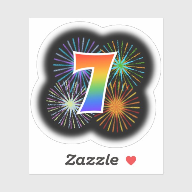 Sticker Fun Fireworks + Rainbow Motif "7" N° d'événement (Feuille)
