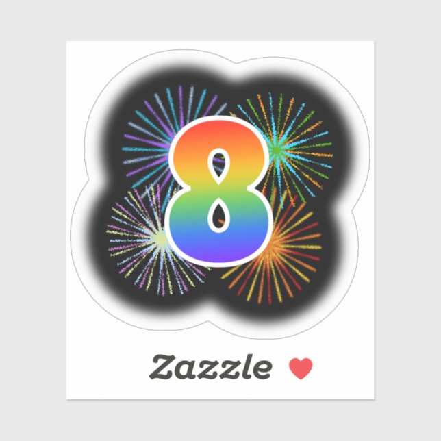 Sticker Fun Fireworks + Rainbow Motif "8" N° d'événement (Feuille)