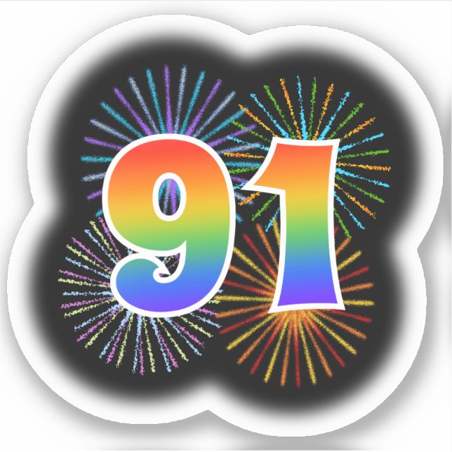Sticker Fun Fireworks + Rainbow Motif "91" N° d'événement (Devant)