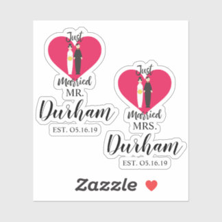 Sticker Fun Just Married Quote and Couple Design