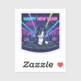Sticker Fun Neon DJ Party Cat Music Vibe New Year 