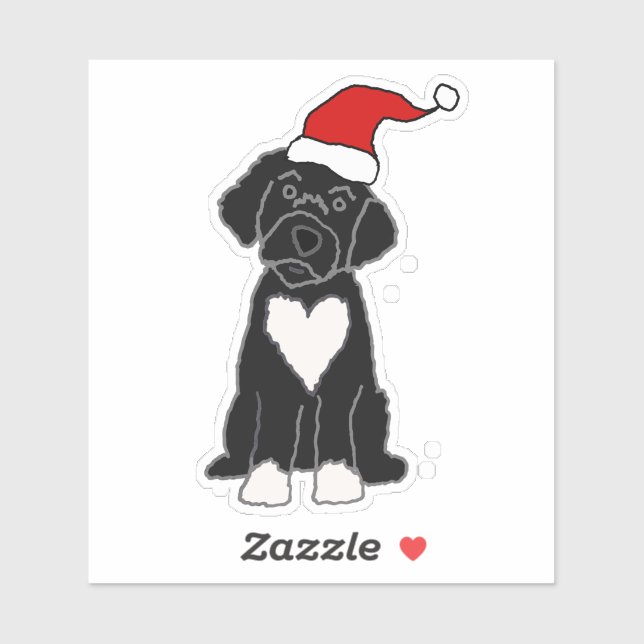 Sticker Funky Black Portugais Water Dog Noël (Feuille)