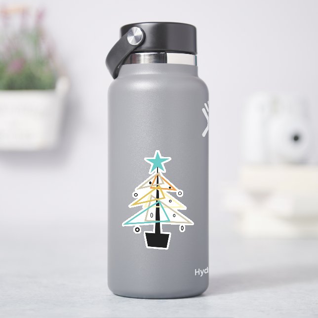 Sticker Funky géométrique Mi-Siècle Rétro Arbre de Noël (HydroFlask)
