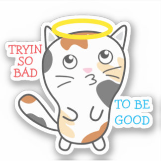 Sticker Funny bad kitty calico chat halo personnalisé