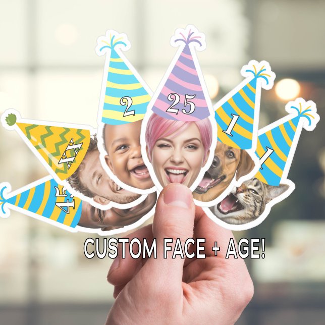 Sticker Funny Birthday Face with Party Hat & Custom Age  (Créateur téléchargé)