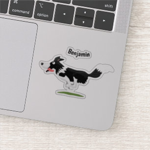 Sticker Funny Border Collie chien en course dessin animé