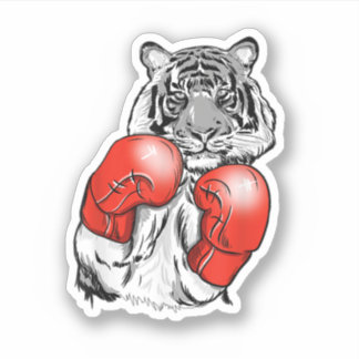 Sticker Funny Boxing Tiger With Red Gloves. Perfect design