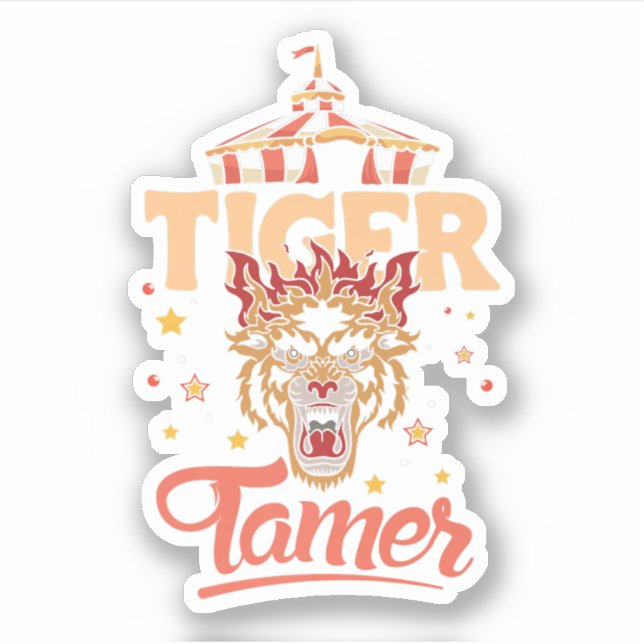 Sticker Funny Circus Tiger Tamer Big Cat. Perfect design f (Devant)