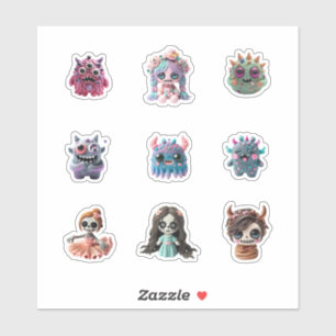 Sticker funny creepy kawaii monster pink red amazing big