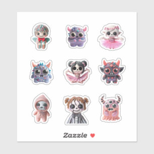 Sticker funny creepy kawaii monster pink red amazing big t