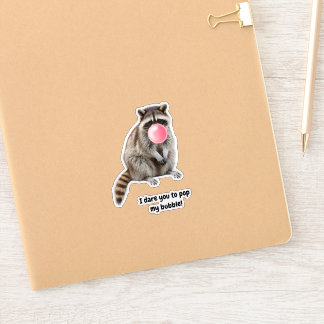 Sticker Funny Cute Raccoon & Pink Bubble Carte Anniversair