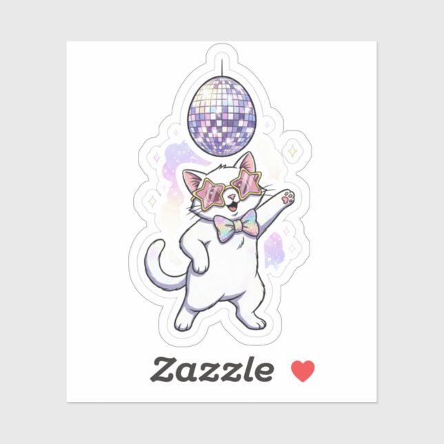 Sticker Funny Disco Easter Cat Dancing Under Egg Ball (Feuille)