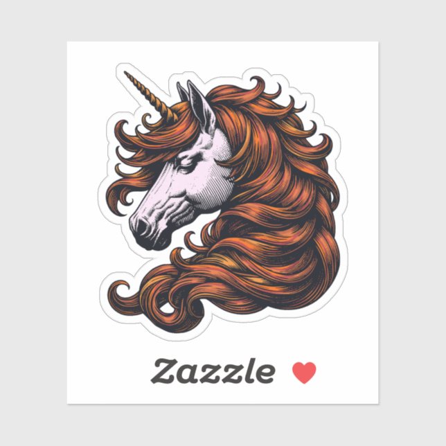 Sticker Funny Ginger Unicorn Head  (Feuille)