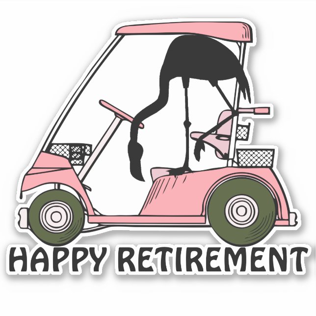 Sticker Funny Happy Retraite Flamant rose Golf Panier (Devant)
