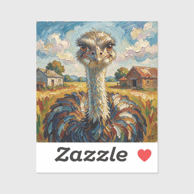 Sticker Funny Impasto Ostrich on a Ranch  (Feuille)