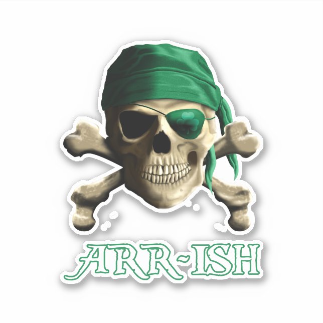 Sticker Funny Irlandais Jolly roger Pirate Crâne ARR ISH (Devant)