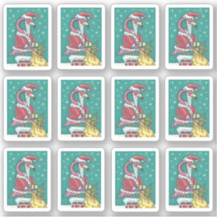 STICKER FUNNY PINK FLAMANT ROSE SANTA CLAUS NOËL