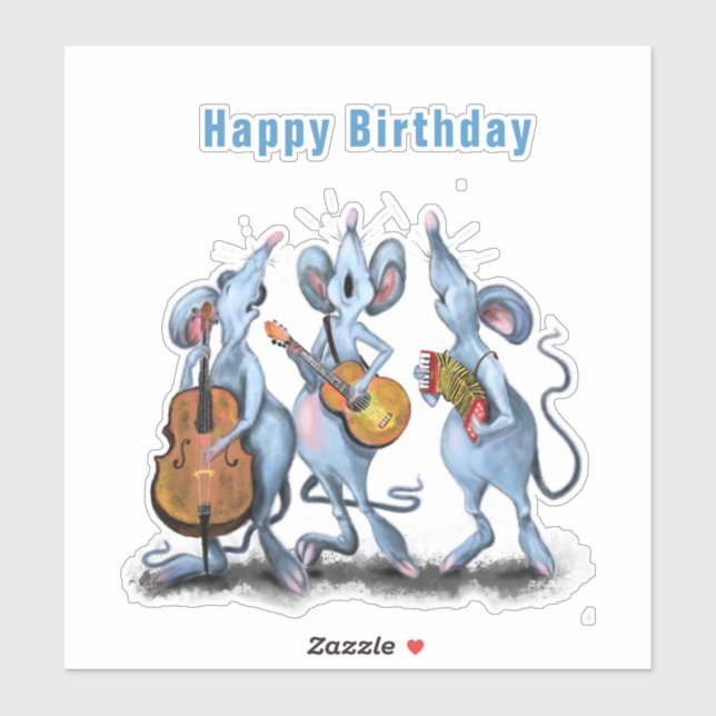 Sticker Funny Romantic Mouse Band - Joyeux anniversaire (Feuille)