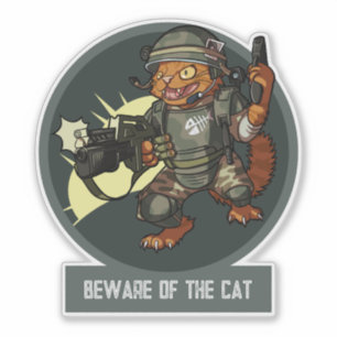 Sticker Funny Sci-fi Marine Orange Chat Méfiez-Vous Du Cha