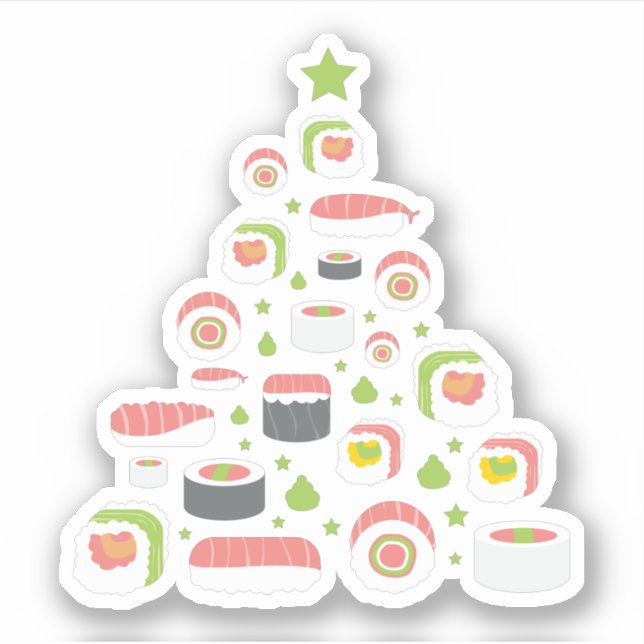 Sticker Funny Sushi Lovers Christmas Tree Ajouter un texte (Devant)