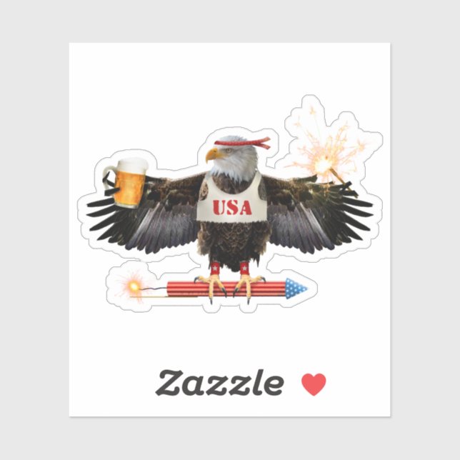 Sticker Funny USA Eagle 4 juillet bière et feux d'artifice (Feuille)