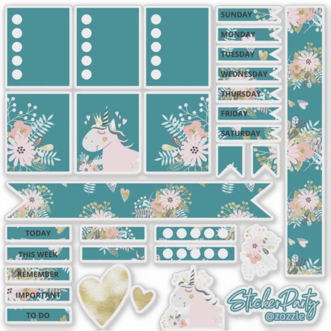 Sticker für aquamarine und goldene Einhorn-Chic-Pl (Vorderseite)