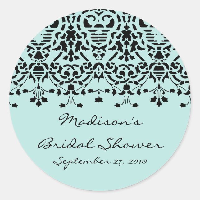 Sticker für das elegante Aqua & Black Damask Braut (Vorderseite)