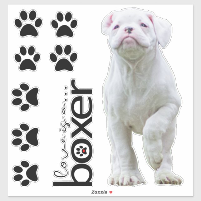 Sticker für den weißen Boxer-Welpe und den Hund (Blatt)