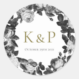 Sticker für die Hochzeit in Schwarz-Weiß-Rosen