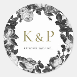 Sticker für die Hochzeit in Schwarz-Weiß-Rosen