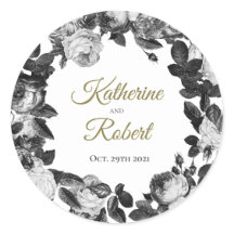 Sticker für die Hochzeit in Schwarz-Weiß-Rosen
