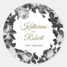 Sticker für die Hochzeit in Schwarz-Weiß-Rosen
