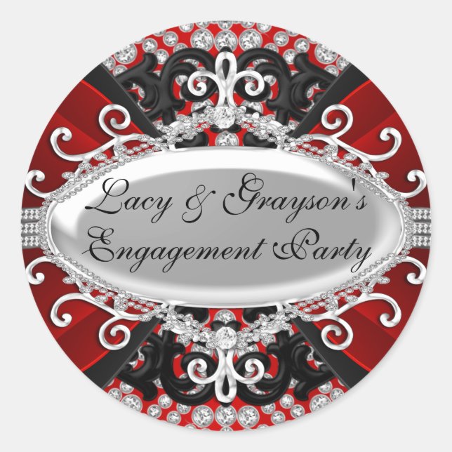 Sticker für Elegant Diamond Red Engagement Party (Vorderseite)