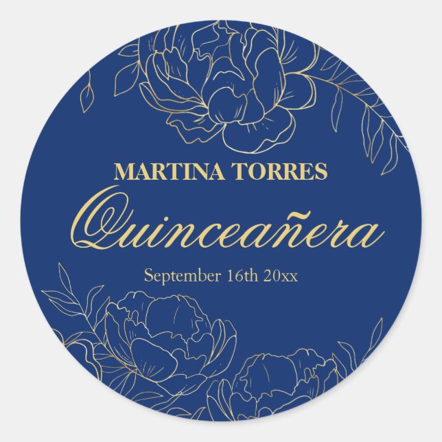 Sticker für Elegant Gold Royal Blue Floral Quincea (Vorderseite)