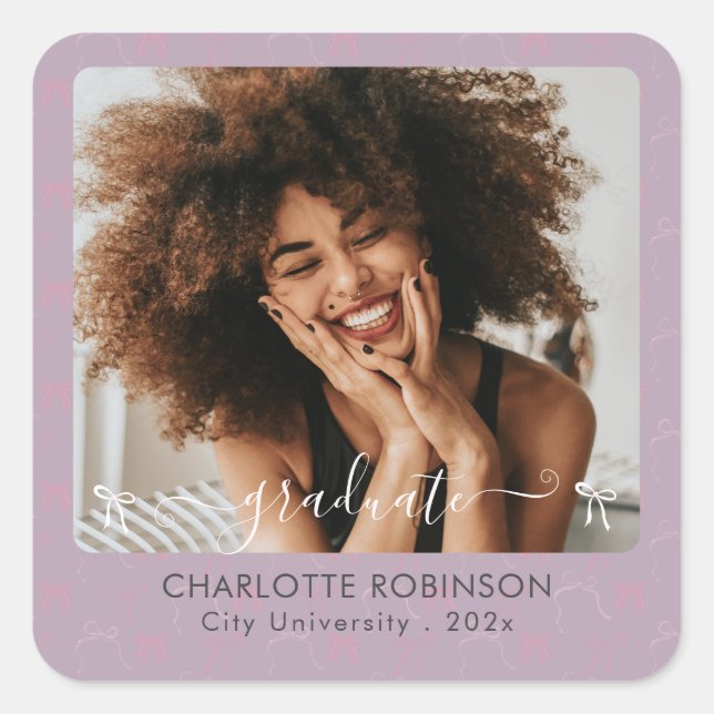 Sticker für elegantes Abschluss-Foto mit rosa Bow (Vorderseite)