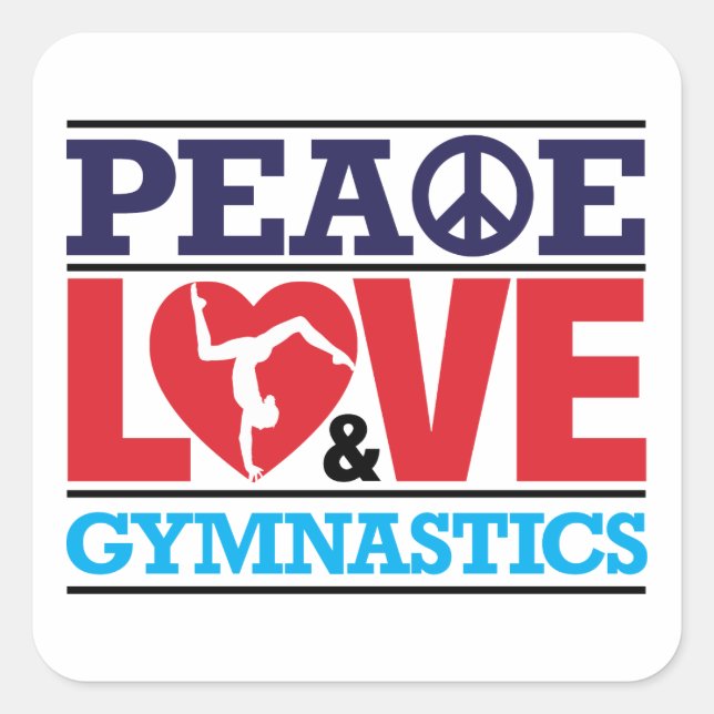 Sticker für Frieden, Liebe und Gymnastik (Vorderseite)