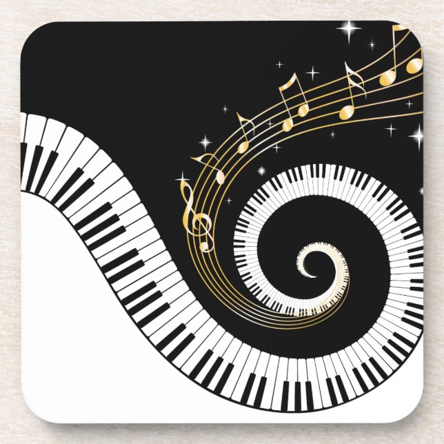 Sticker für Klaviertasten und Gold-Musiknoten Getränkeuntersetzer (Vorderseite)