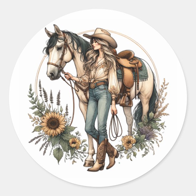 Sticker für Pferde und Mädchen mit Sonnenblumen (Vorderseite)