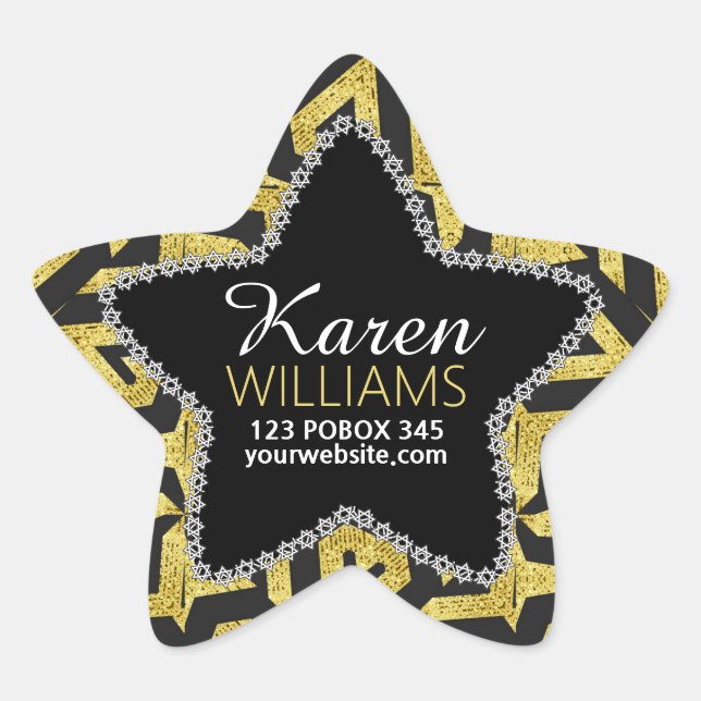 Sticker für Schwarz+Gold-Star-Individuelle Name (Vorderseite)